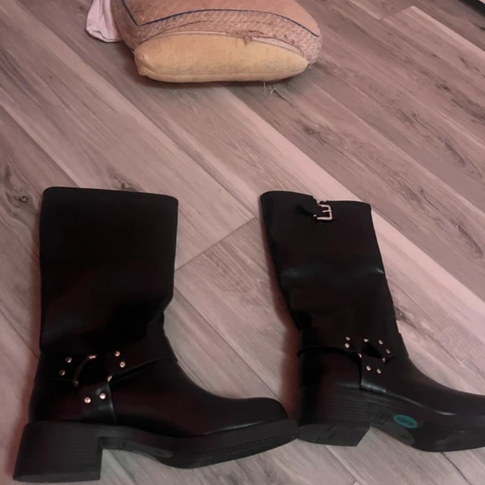 Boots Black Heeled Women's Boots with Studded Buckle